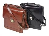 Vertical Leather Briefcase Handbag with Riveted Handle