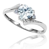 CandyGem 14k Gold Genuine Heart Shape Aquamarine and Diamond Ring