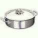 ProPassione Ruffoni Opus Prima Stock Pot with lid, low, stainless steel, hammered and polished, handles stainless steel, lid knob solid brass silver plated, theme tomato/pepper/peas, Ø 30 x h 9.5 cm