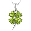 10k White Gold Peridot Four-Leaf Clover Pendant, 18"