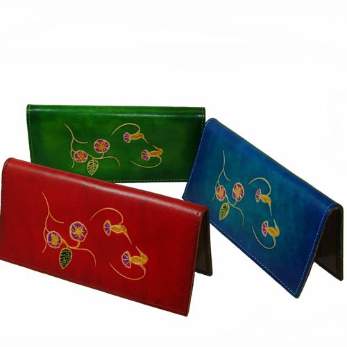 Leather Checkbook Cover, Two Hummingbirds and Flower Embossed on Both Side