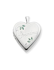 925 Sterling Silver 20mm Enameled Leaves Grandma Heart Locket - Chain Included