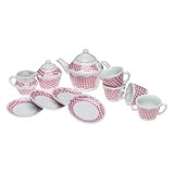 13 Piece Porcelain Pink Gingham Tea Set