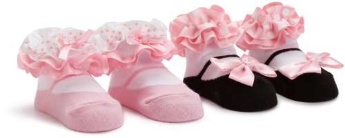Rising Star Baby-Girls Newborn Ruffle Socks, White/Pink, 0-3