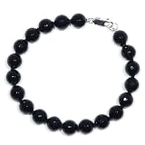Sterling Silver 8mm Faceted Black Onyx Bead Bracelet, 7.5