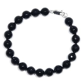Sterling Silver 8mm Faceted Black Onyx Bead Bracelet, 7.5" by 