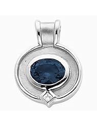 14K White Gold Oval Cut Sapphire and Diamond Pendant -- LIFETIME WARRANTY