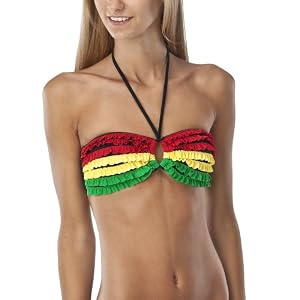 Xhilaration® Juniors Bandeau Swim Top with Ruffle Trim - Black/Red/Yellow/Green