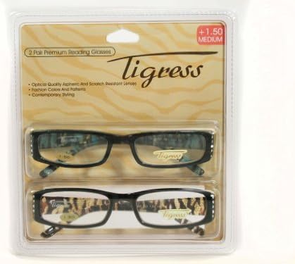 Tigress Women's Reading Glasses 2 Pc Pack (2.00, Blue and Brown Zebra)