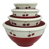 Ronnie's Terramoto Ceramic, 4-Piece Mixing Bowl Set, 4qt, 2qt, 1qt, Small Bowl, Cherries