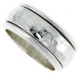 3/8 (8 mm) Sterling Silver Hammered Band Design Spinner Ring
