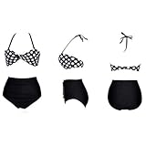 RETRO Swimsuits Suits Swimwear Vintage Bandeau HIGH WAISTED Bikini Set (Black, Medium)