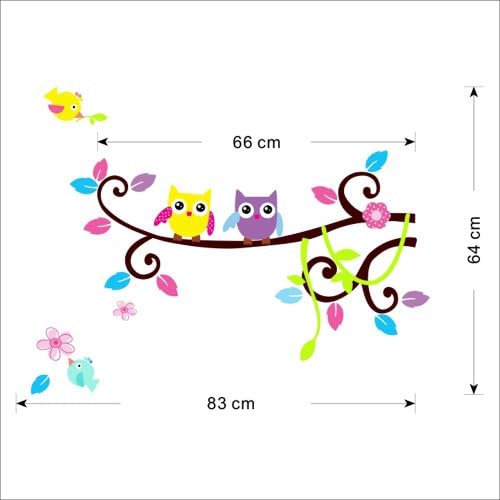 Rousmery Couple Owl Singing on Branches with Birds Owl Wall Decal Nursery Wall Decal