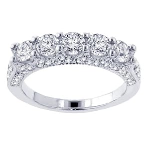 2.85 CT TW 5-Stone Diamond Encrusted Anniversary Wedding Ring in 14k White Gold - Size 8