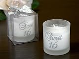 Round Glass Candle w Silver Glitter Sweet Sixteen Design (Set of 32)