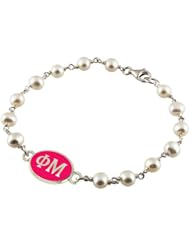 Phi Mu Enamel Sterling Silver Sorority Tin Cup Pearl Bracelet Jewelry