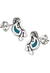 Sterling Silver Mini Simulated Turquoise Kokopelli Earrings
