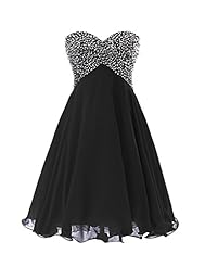 A-line Strapless Short Chiffon Sweetheart Lace-Up Beaded  Mini Dress  With Rhinestones