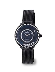 Womens Mesh Band Watch with Crystals in Black Plated Stainless Steel (118013-blk)