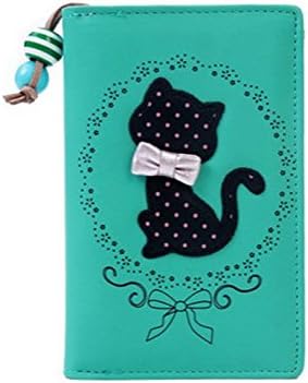 Beautiful Paradise Cute Cartoon Cat Dot Two Folding Zipper Leather Purse Wallet for Women Girls (short green)