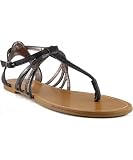 Sunny Feet Sloane-09 Metallic Contrast Strap Slingback Flat Sandal Shoes BLACK