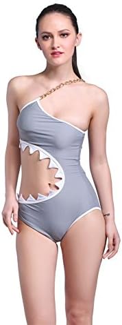 Polovi Women's One Piece Bikini Shark's Mouth Swimsuit Bikini Beachwear Grey