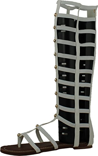 Wild Rose Odelia04 Womens Leatherette Open Toe Studded Knee High Gladiator Sandals