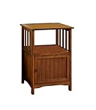 Furniture of America Pompey Mission Style 1-Door Side Table, Antique Oak Finish