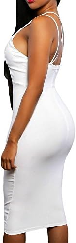 Liberty Queen Women's V Neck Spaghetti Strap Bodycon Midi Dress