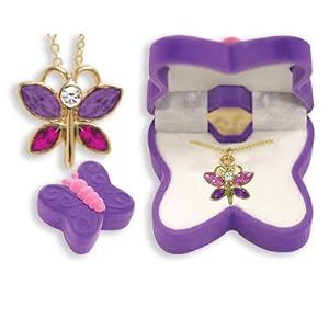 BUTTERFLY Necklace Charm Pendant w/ Crystal Wings in Butterfly Velour Gift Box