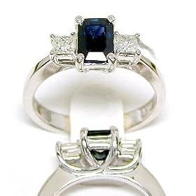 14k Emerald-cut Sapphire & Princess Diamond Ring - Size 7.0