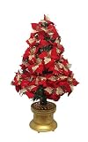3' Lighted Fiber Optic Red & Gold Poinsettia Christmas Tree
