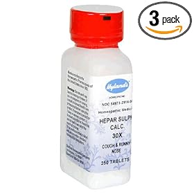 Click here to buy Hyland's Hepar Sulph. Calc., 30X, Tablets, 250 Tablets (Pack of 3) by Hyland's Homeopathic.
