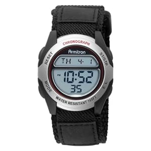 Armitron Men's 408095SIL Chronograph Black Strap Digital Sport Watch