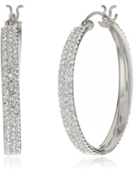Sterling Silver Colored Crystal 3-Row 30mm Hoop Earrings