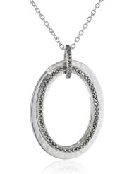 Judith Jack "Silver Halo" Sterling Silver and Marcasite Hammered Oval Shaky Drop Pendant Necklace, 18"