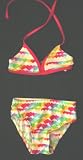 Girls 2 PC Swimsuit Tie Neck Multi Hearts
