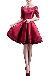 Polyester/Silk Cocktail Short Off the Shoulder Elbow Length Sleeves Lace Bandage Dress/Club Dress/Evening Dress/Homecoming Dress/Prom Dress/Wedding Party Dress  With a Sash 