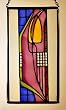 Charles Rennie Mackintosh Tulip and Lattice Design in Yellow in Stained Glass on Larger Panel