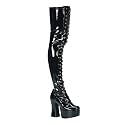 4 3/4 Inch Sexy High Heel Thigh Hi Boot Lace-up Platform Thigh Boots Black Patent
