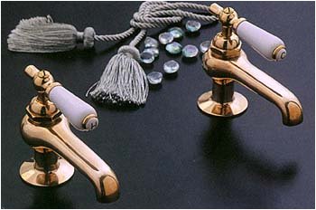 Antique Reproduction Faucet Set w/Porc Levers & Button - Chrome -