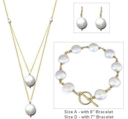 Click here to buy Double Happiness - Necklace, Bracelet and Earring Fresh Water Coin Pearl Set.