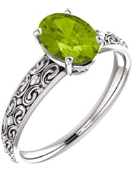 Platinum 8.00x6.00mm Oval Cut Peridot Ring -- LIFETIME WARRANTY