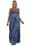 Blue & Red Print Jewel Detail Maxi Dress