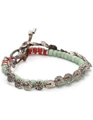 Love Heals Cahir Green Glass with White Bronze Beads and Button Clasp Bracelet
