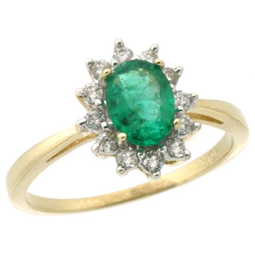 10k Gold ( 7x5 mm ) Halo Engagement Emerald Ring w/ 0.217 Carat Brilliant Cut Diamonds & 0.85 Carat Oval Cut Stone, 7/16 in. (11mm) wide, size 5.5