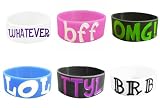 Wide Silicone Wristbands - Texting Bracelets - 6 pack