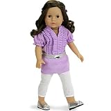 18 Inch Doll Clothes 3 Pc. Outfit Fits American Girl Dolls of Lavender Ruffle Doll Blouse, Stretch Lycra Rhinestone Doll Leggings & Belt, (Ruffle Blouse Set)