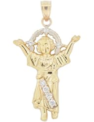14k Yellow Gold Divine Infant Child Jesus ChristPendant with Lab Created Gems 18mm Wide