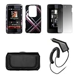 Nokia N900 Premium Black Leather Carrying Pouch+ Pink Plaid Design Hard Sna ....
